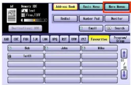 Memory XMT Text Fine.TIFF Address Book Basic Menu More Menus RedHat Number Pad Monitor Email Search BAB CDE FGH TJK LMN OPQ RST UVW XYZ Favourites Program/Group Bob John Mike Tel01 01/01
