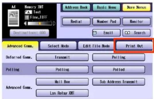 A4 Memory XMT Text Fine, DIFF Destinations: 000 Address Book Basic Menu More Menus Redial Number Pad Monitor Email Search Advanced Comm. Select Mode Edit File Mode Print Out Deferred Comm. Transmit Polling Polling Polling Polled Mail Box Sub Address Transmit Advanced Comm. Lan Relay XMT