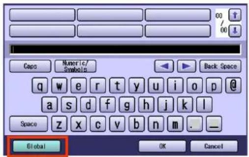 00 00 1 Caps Numeric/ Symbols Back Space q w e r t y u i o p @ a s d f g h j k l Space z x c v b n m . _ Global OK Cancel
