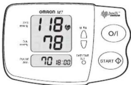 omron M7 SYS mmHg 1.18 78 TIA mmHg PULSE min 70 18:00 M RA DATE/CINE SLI START