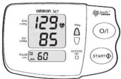 omron M7 EVS mmHg 129 85 DIA mmHg PULSE min 60 AVG MVR DUTTERING SET START