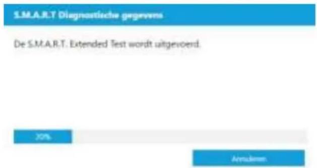 S.M.A.R.T Diagnostische gegevens De S.M.A.R.T. Extended Test wordt uitgevoerd. 20% Annulzen