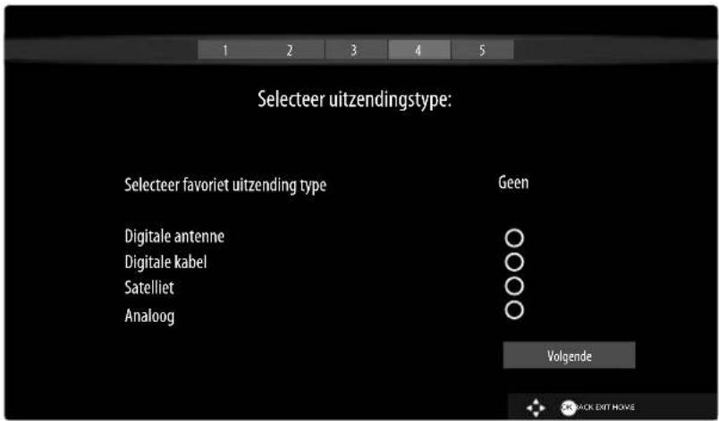 Selecteer uitzendingtype: Selecteer favoriet uitzending type Geen Digitale antenne Digitale kabel Satelliet Analoog Volgende