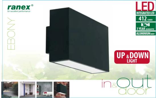 ranex® for excellent performance EBONY LED INTEGRATED LED 412 LIMENS 3 YEAR GUARANTES ALUMINIUM SMART UP & DOWN LIGHT in&out door