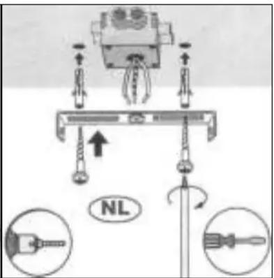 Diagram illustrating a mechanical setup with labeled components and directional arrows, including 'NL' and tool icons.