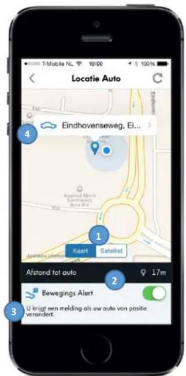 Locatie Auto Eindhovenseweg, El... Eindhovenseweg, El... 1 Kaart Satellert Afstand tot auto 2 Bewegings Alert 3 U knigt een melding als uw auto van positie verondert.