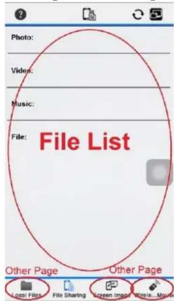 Photo: Video: Music: File: File List Other Page Other Page Local Files File Sharing Screen Image Muscle Mouse