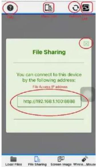 File Sharing You can connect to this device by the following address: File Access IP address http://192.168.1.100:8888