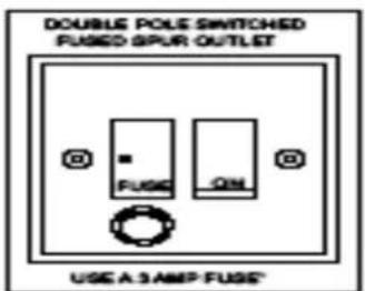 DOUBLE POLE SWITCHED FUSED SPUR-OUTLET FUSE ON USE A 3 AMP FUSE®