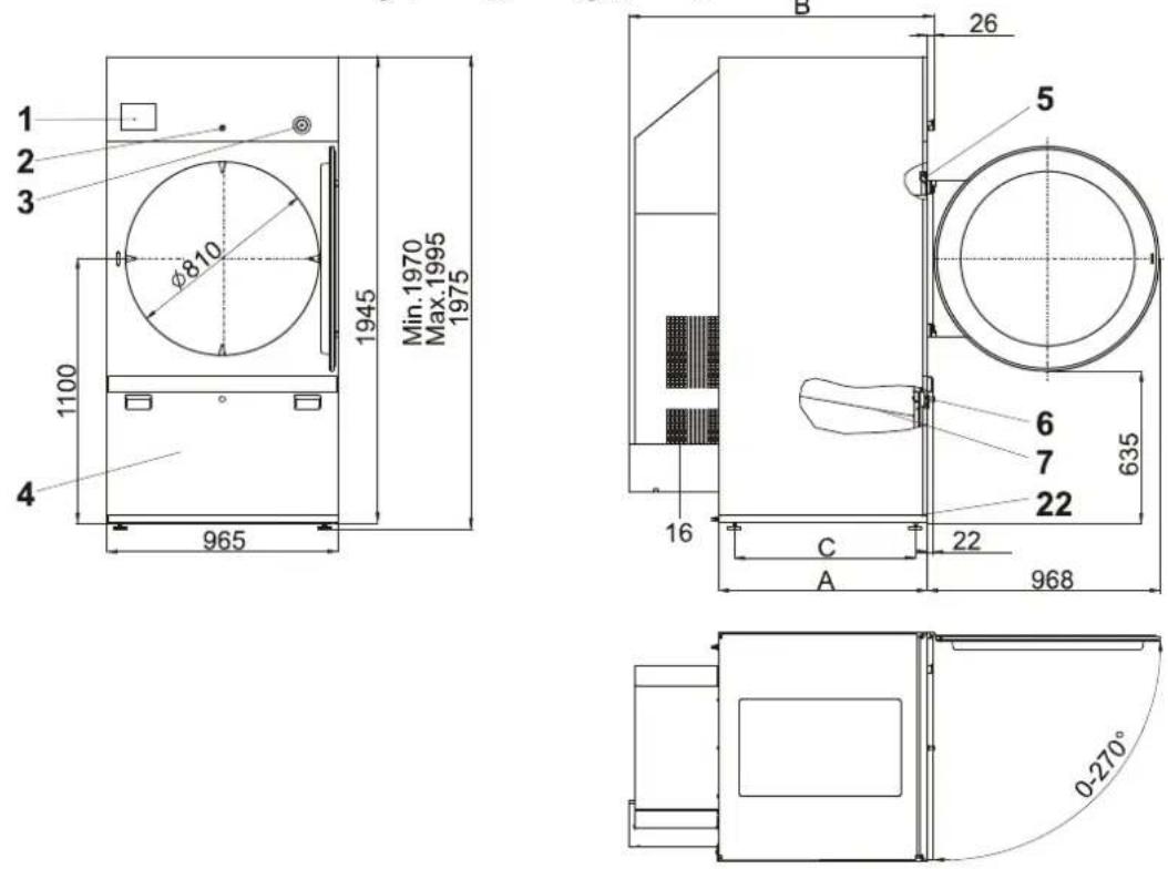 Atag D2109LRVS - COMPONENTEN EN AFMETINGEN VAN DE MACHINES, AANSLUITING 24kg (53lb), 35kg (77lb) - 1