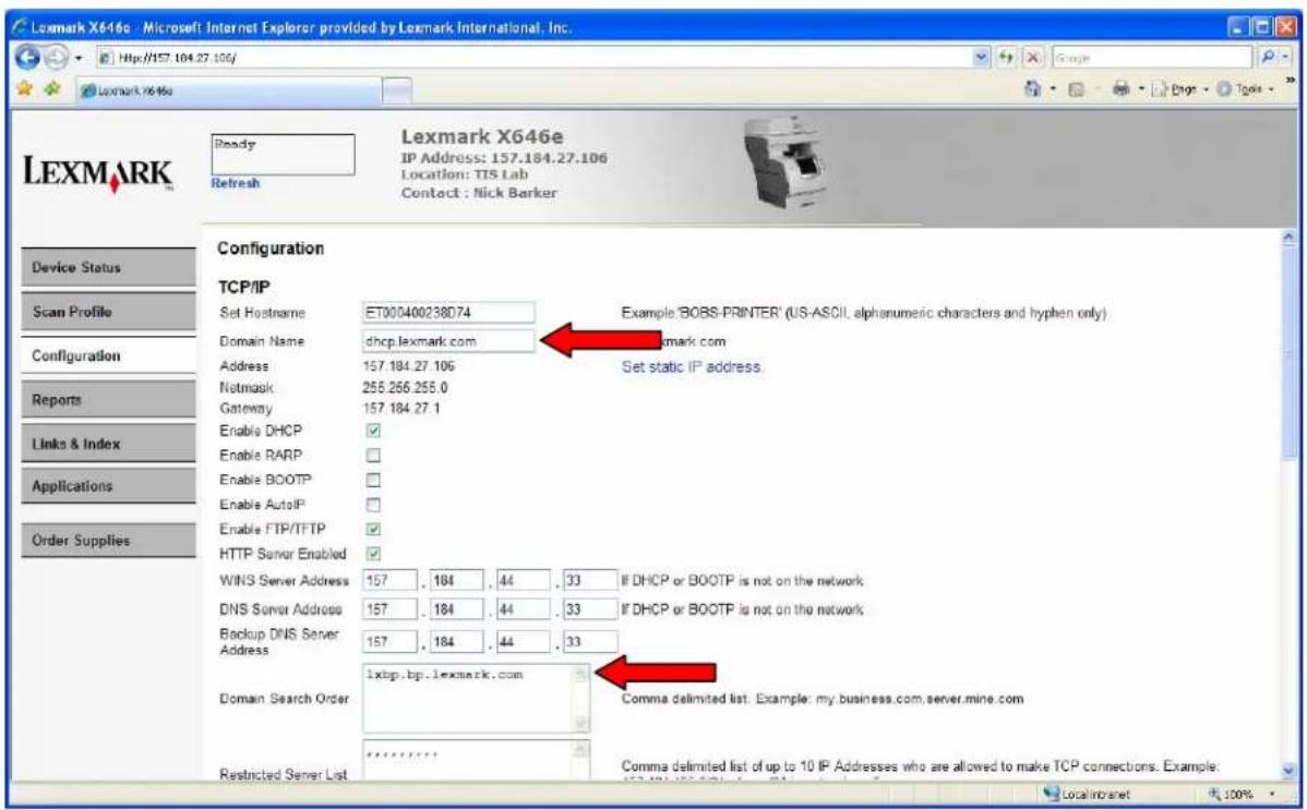 Lexmark X646e - Microsoft Internet Explorer provided by Lexmark International, Inc. http://157.104.27.106/ Lexmark X646e Ready Refresh Lexmark X646e IP Address: 157.184.27.106 Location: TIS Lab Contact : Nick Barker Device Status Scan Profile Configuration Reports Links & Index Applications Order Su…