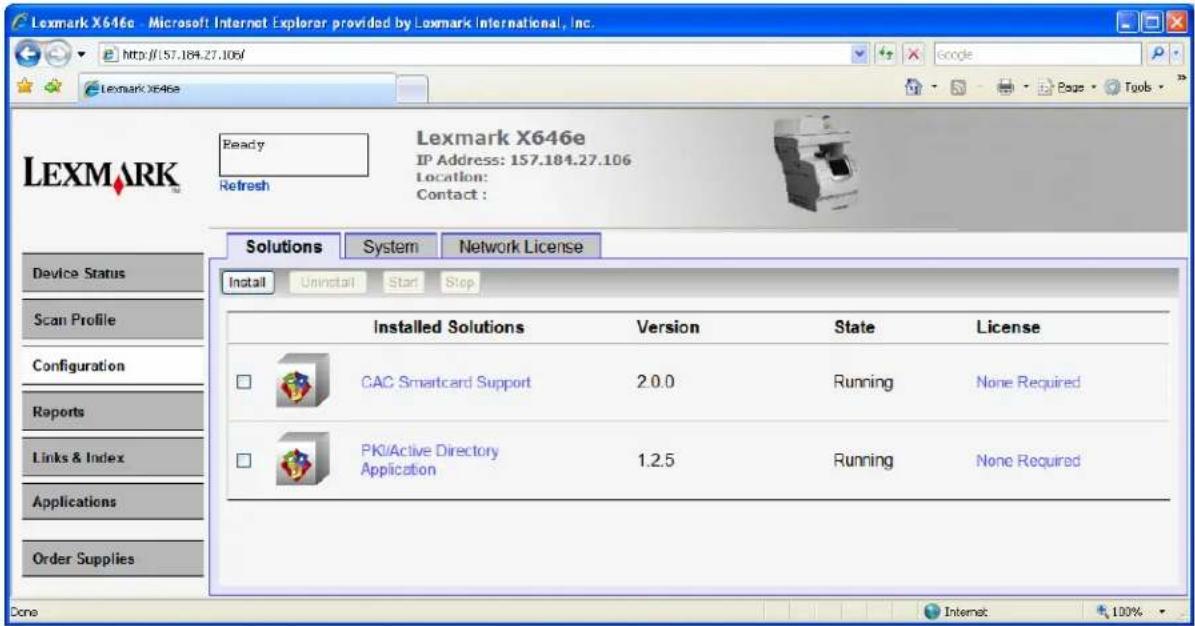 Lexmark X646e Microsoft Internet Explorer provided by Lexmark International, Inc. http://157.184.27.106/ Lexmark X646e Ready Refresh Lexmark X646e IP Address: 157.184.27.106 Location: Contact : Solutions System Network License Device Status Scan Profile Configuration Reports Links & Index Applicatio…