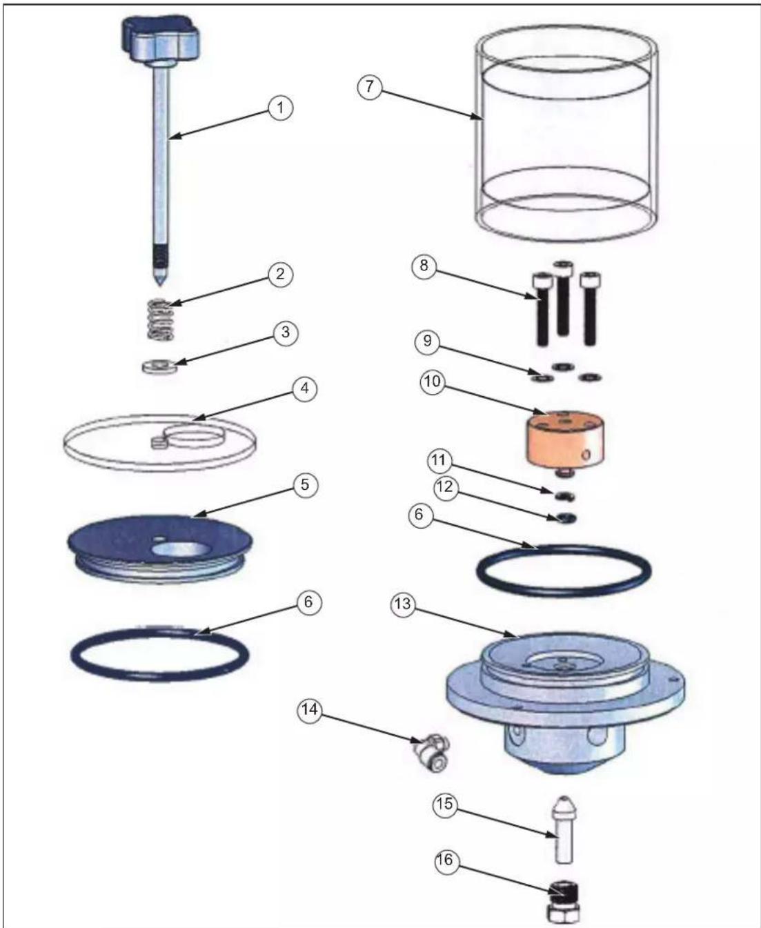 Exploded view diagram of a mechanical assembly with numbered parts for identification