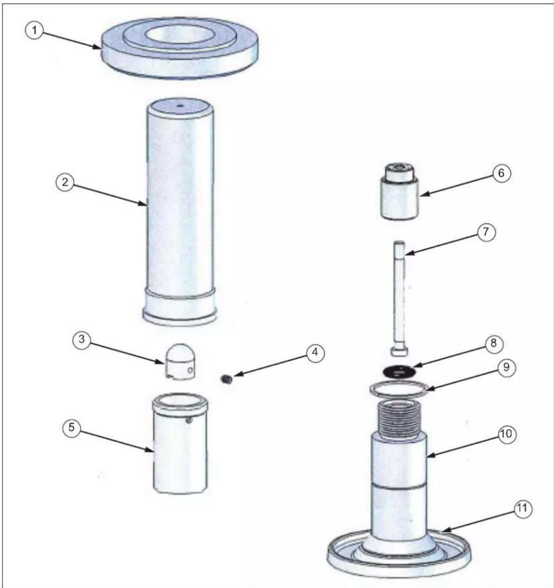 Exploded view diagram of a mechanical assembly with numbered parts for identification
