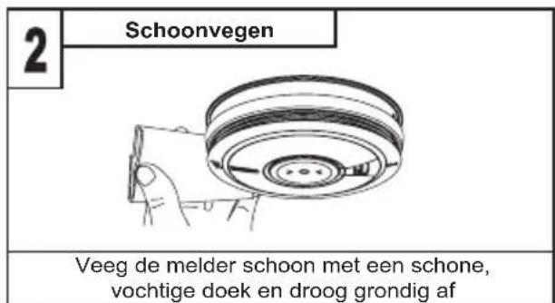 2 Schoonvegen Veeg de melder schoon met een schone, vochtige doek en droog grondig af