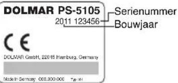 DOLMAR PS-5105 2011 123456 SERienummer Bouwjaar CE DOLMAR GmbH, 22015 Hamburg, Germany Made in Germany 000.000.000 T##14