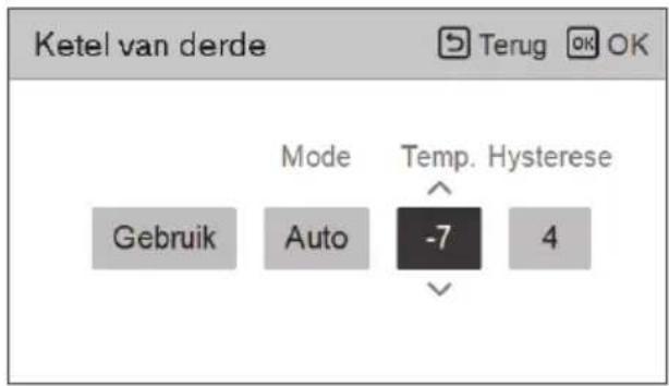 Ketel van derde Terug OK OK Mode Temp. Hysterese Gebruik Auto -7 4
