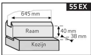 55 EX 645 mm Raam 40 mm 38 mm Kozijn