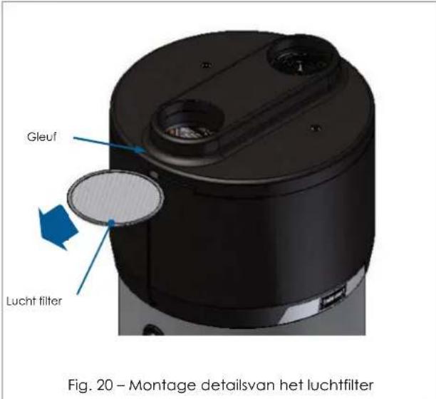 Gleuf Lucht filter Fig. 20 – Montage detailsvan het luchtfilter