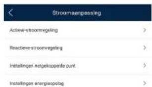 Stroomaanpassing Activate-stroomregeling Reactive-stroomregeling Instellingen netgekoepde punt Instellingen energieopdag