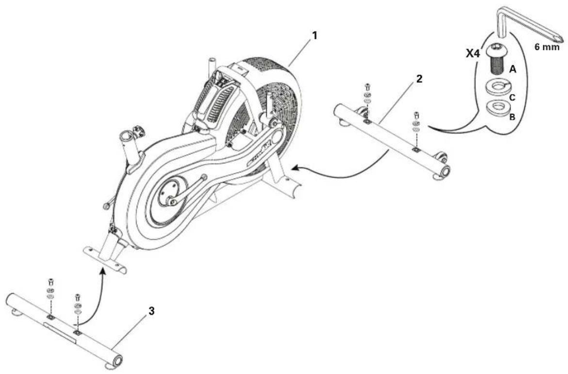 Schwinn Airdyne AD2i - Bevestig de stabilisatiesteunen aan de frameconstructie - 1