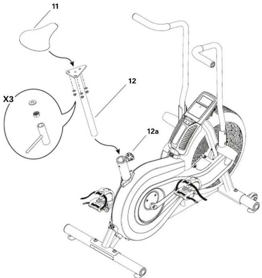 Schwinn Airdyne AD2i - Bevestig het zadel op de zadelpen en installeer het geheel op de frameconstructie - 1
