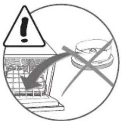Warning symbol with exclamation mark, downward arrow, and crossed-out cross, indicating incorrect safety or hazard.