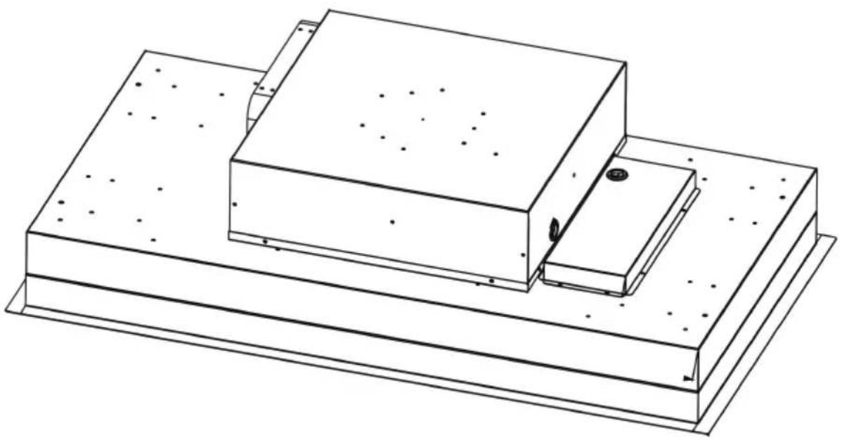 Technical line drawing of a mechanical assembly with two stacked plates and a central component (no text or symbols)
