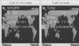 Set Time/date HH:MM 0:57 YYYY/MM/DD 2000/01/01 Daylight savings Off Set format Time 12 Date DD-MM YYYY Date separator Save Back Save Back