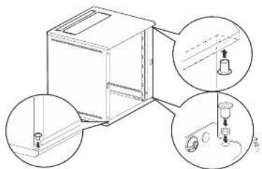 Technical diagram showing a mechanical assembly with three close-up views of a component, likely illustrating a mounting or repair process.