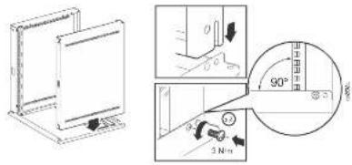 Technical diagram showing a door frame installation and its 3-N·m measurement setup with angular measurement of 90°.
