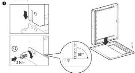 Diagram showing a device with 3 N/m adjustment and a 90-degree angle measurement, alongside a close-up of the screen.