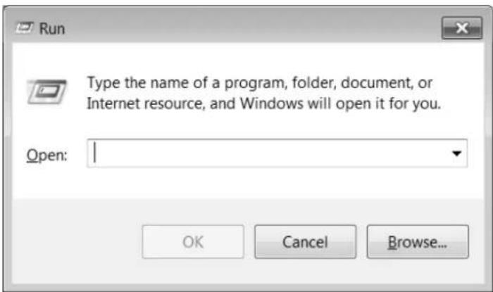 Run Type the name of a program, folder, document, or Internet resource, and Windows will open it for you. Open: OK Cancel Browse...