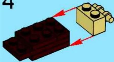 Illustration of a LEGO brick with a yellow base and red directional arrows indicating movement or force (no text or symbols)
