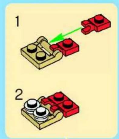 Two 3D diagrams showing a mechanical assembly with red blocks and black circular components, no text or symbols present.