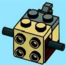 Illustration of a LEGO-style cube with six circular holes and black connectors (no text or symbols)