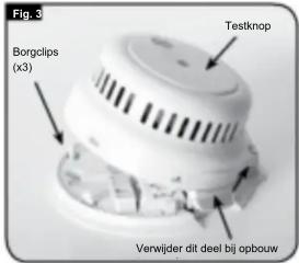 Fig. 3 Testknop Borgclips (x3) Verwijder dit deel bij opbouw