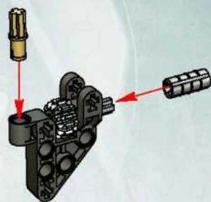 Mechanisch assemblage-diagram met een component en rode pijlen die de richting aangeven (geen tekst of labels)