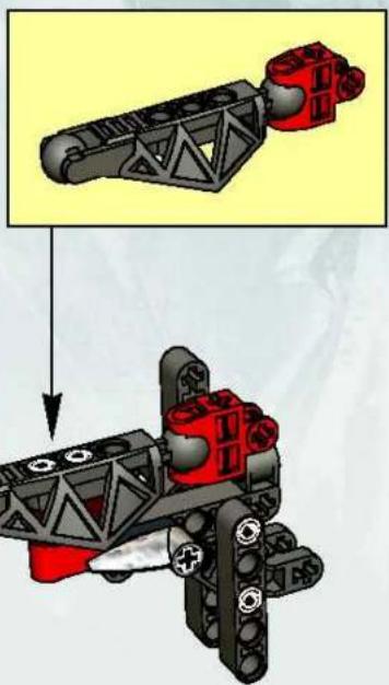 Mechanisch assemblagediagram met een rood en zwart onderdeel dat door een gereedschap wordt opgetild (geen tekst of symbolen aanwezig)