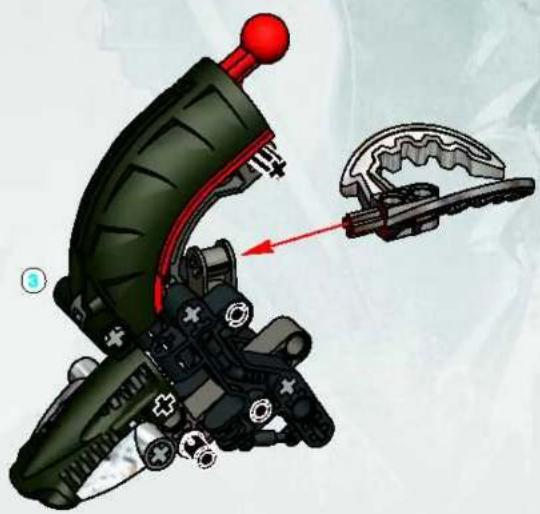 Mechanisch assemblage-diagram met een groen tandwielachtig onderdeel met rode kop en mechanische onderdelen, geen zichtbare tekst of symbolen