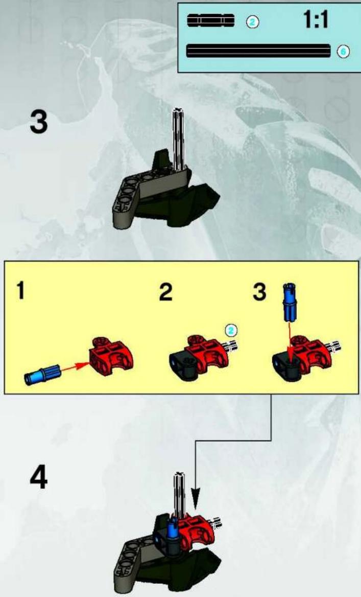 graph TD A["Step 1: Initial mechanical component"] --> B["Step 2: Input from blue tool"] B --> C["Step 3: Input from blue tool"] C --> D["Step 4: Final assembly with red tool"]