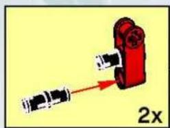 Diagram van een rode robotarm met zwarte gewrichten en richtingspijlen, gelabeld '2x' (geen tekst of symbolen op het diagram zelf).