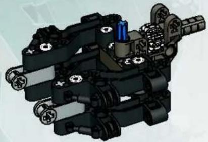 3D-mechanisch assemblagediagram met onderling verbonden onderdelen, zonder zichtbare tekst of symbolen