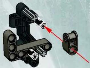 Mechanisch assemblage-diagram met twee componenten en rode pijlen die de richting aangeven (zonder tekst of symbolen).