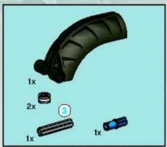 3D-diagram van een gebogen mechanisch onderdeel met gelabelde delen (1x, 2x, 3), geen tekst of symbolen aanwezig.