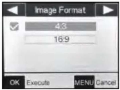 Image Format 43 16:9 OK Execute MENU Cancel