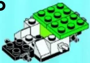 3D illustration of a LEGO structure with green and white blocks (no text or symbols)