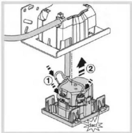 Technical diagram showing a mechanical assembly with labeled components and directional arrows indicating motion or force.