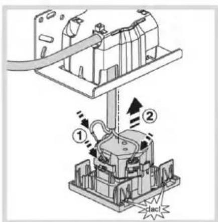 Technical diagram showing a mechanical assembly with labeled components and directional arrows indicating motion or force.