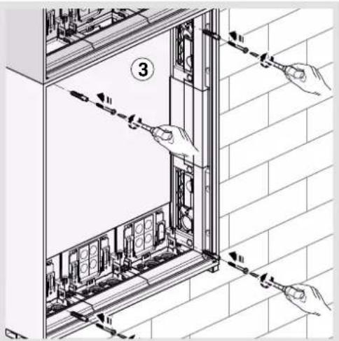 Technical diagram showing hand positioning of a server rack with numbered components and directional arrows indicating assembly or installation steps.